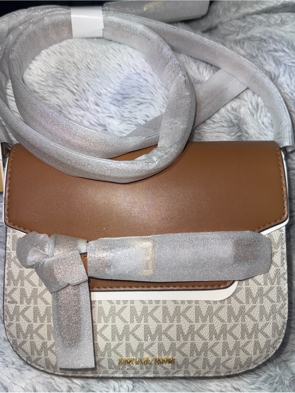 Michael Kors Tan and Beige Logo Crossbody Bag